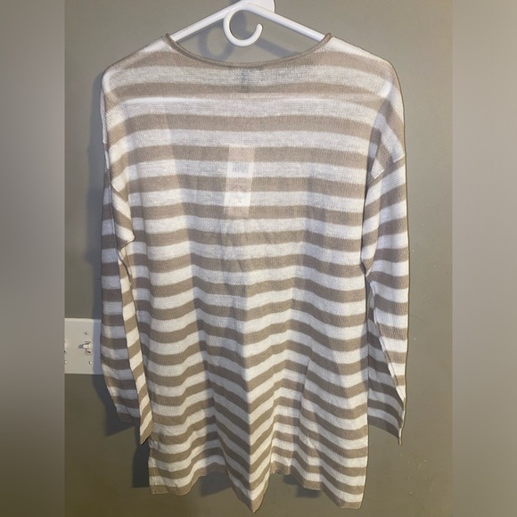 New! Eileen Fisher Organic Linen Cotton Natural White Crew Neck Striped Tunic M - Picture 6 of 6